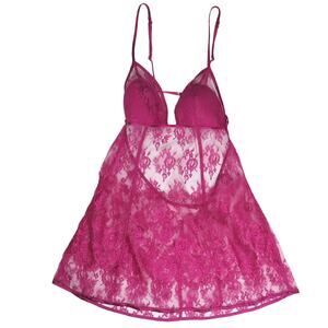 2000s Y2k Victoria’s Secret Very Sexy Pink Floral Lace Sheer Lingerie Slip Small